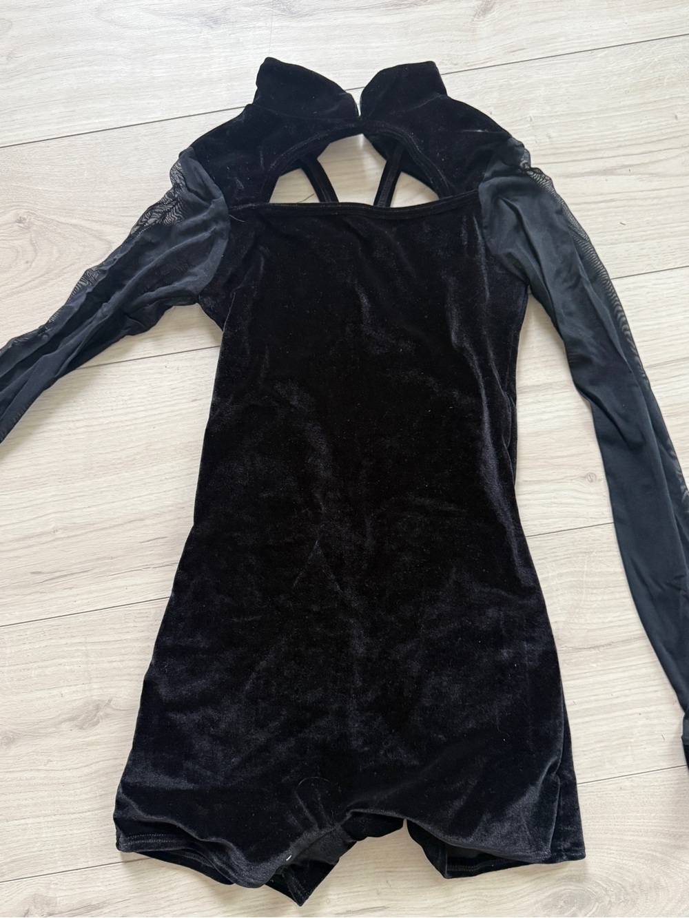 Black Velvet Long-Sleeve Dance Costume bodysuit romper.